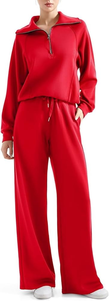 Women's 2 Piece Outfits Lounge Matching Set Casual Lapel Half Zip Tracksuit Sweatsuit Oversized S... | Amazon (US)