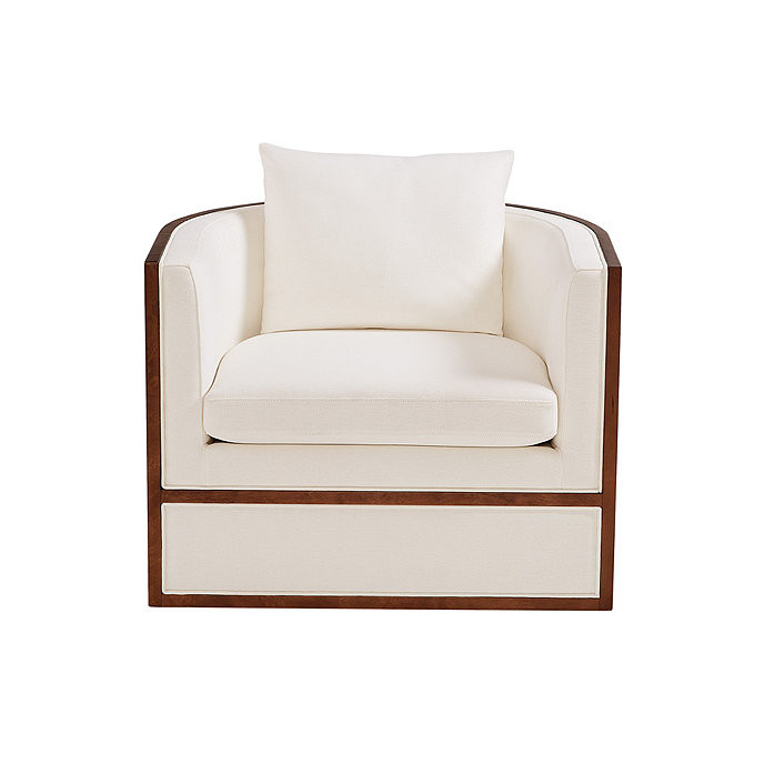 Dempsey Swivel Upholstered Barrel Chair in Linen & Leather | Ballard Designs, Inc.