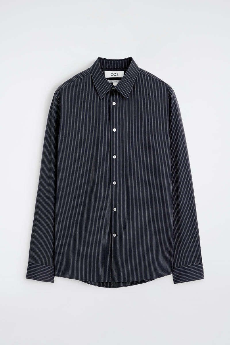 Slim Tailored Cotton-Poplin Shirt in Navy | COS (US)