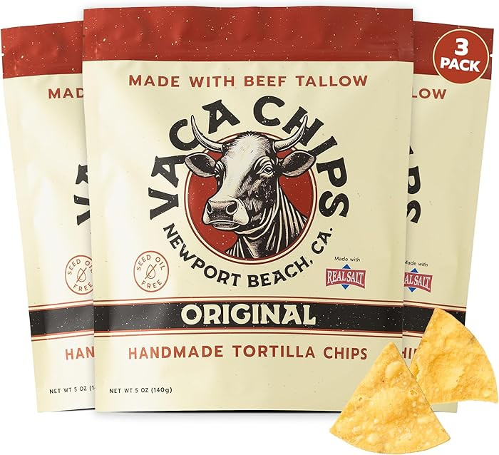 Vaca Chips – Beef Tallow Tortilla Chips, Original Flavor – 3 Pack of 5 oz Bags – Seed Oil F... | Amazon (US)