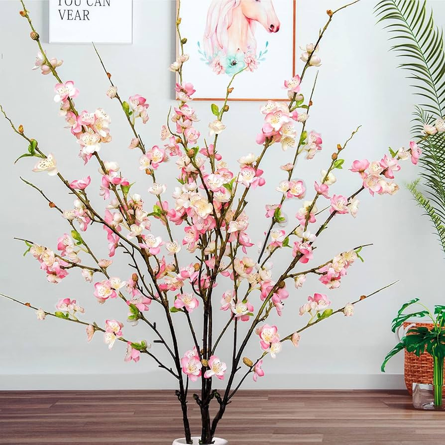 florisso Boutique Plum Blossom Artificial Flowers Table Party Decorations Faux Pink Cherry Tree S... | Amazon (US)