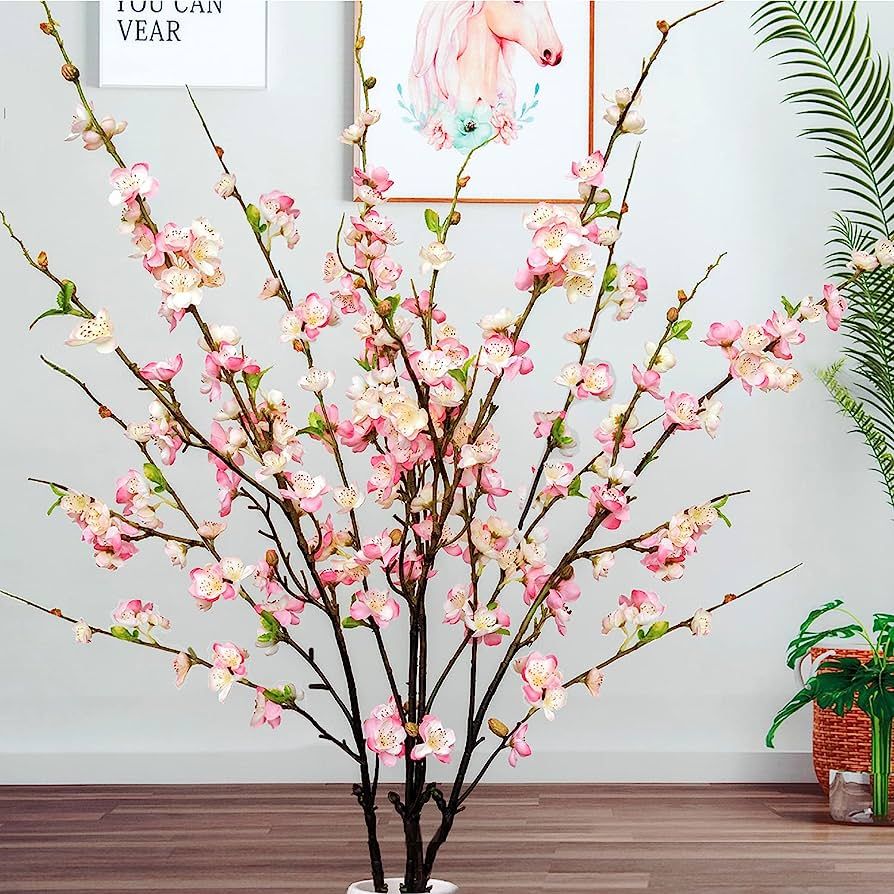 florisso Boutique Plum Blossom Artificial Flowers Table Party Decorations Faux Pink Cherry Tree S... | Amazon (US)