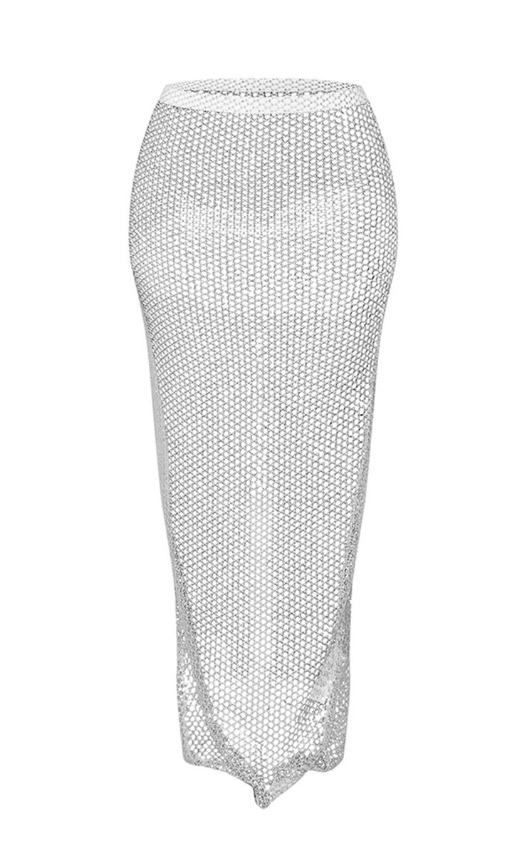 Ivory Metallic Sequin Sheer Maxi Skirt | PrettyLittleThing US