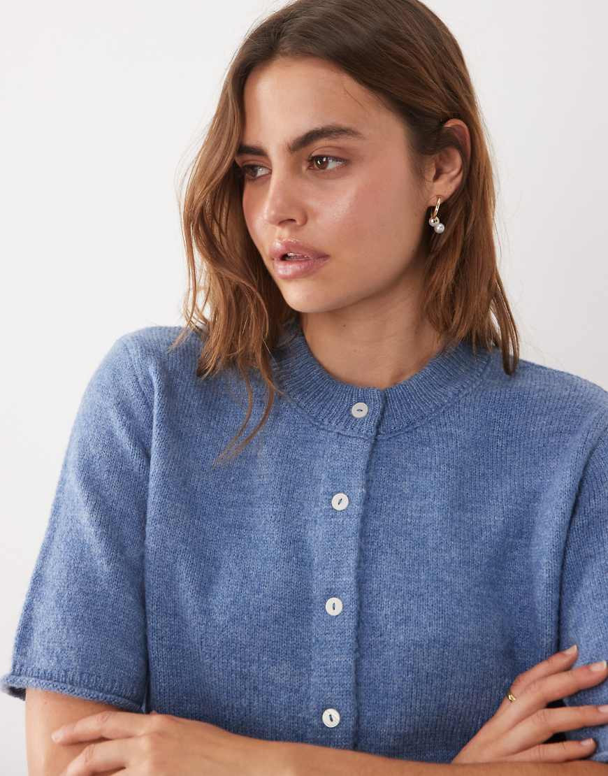 ASOS DESIGN lightweight relaxed short sleeve cardigan in light blue | ASOS (Global)