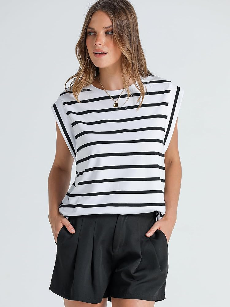 WIHOLL Cap Sleeve Tops for Women Summer Top Basic Tee Shirts Casual Tank Loose Fit 2025 Fashion | Amazon (US)