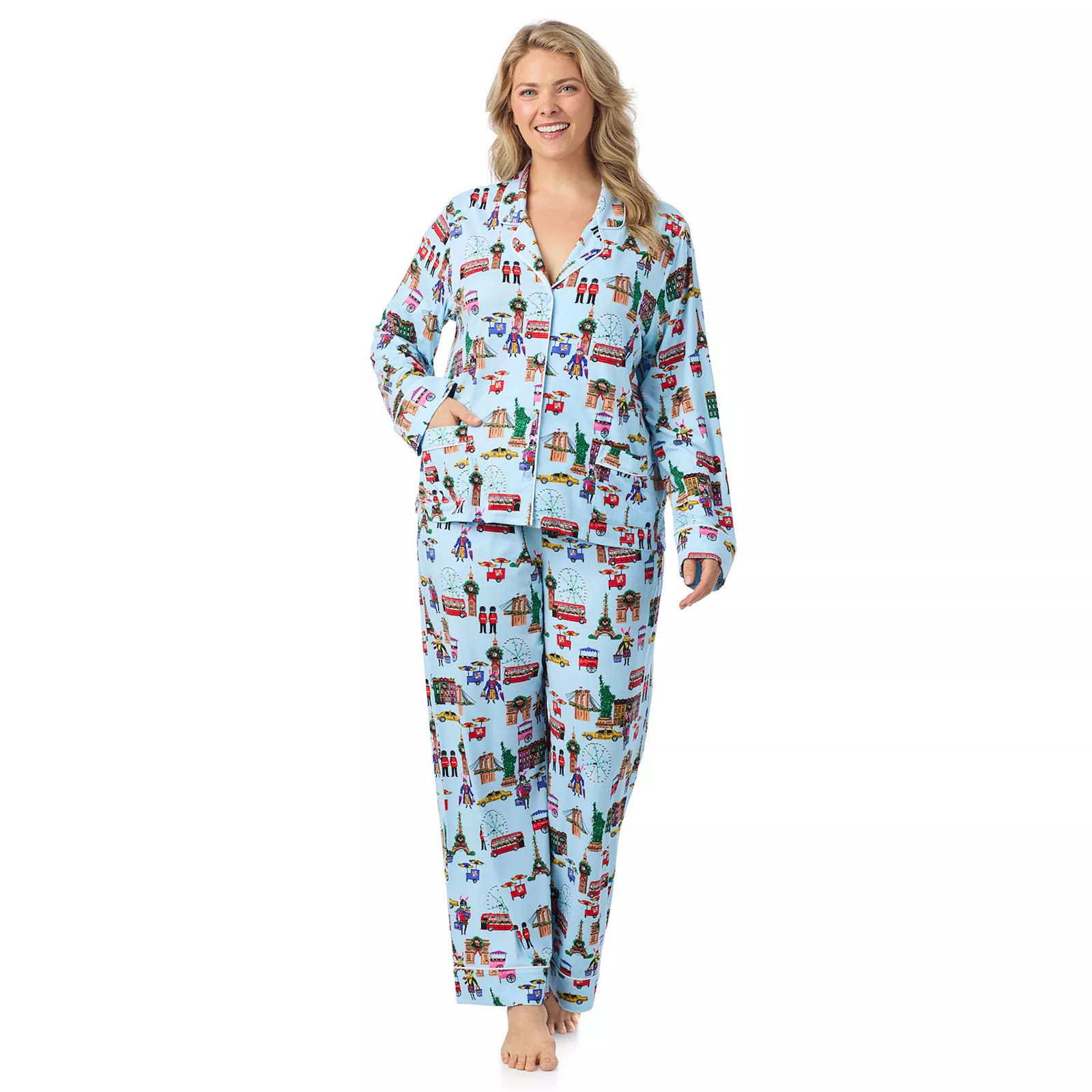 Plus Size Beauty Sleep Social Eloise 2-pc. Notch Long Sleeve Pajama Top & Pajama Bottoms Set | Kohl's