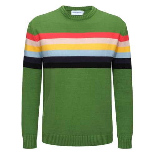 OXKNIT Men's Knit Sweater Shirt Rainbow Striped Chest Paint Long Sleeve Casual Comfort T-Shirt | Amazon (US)