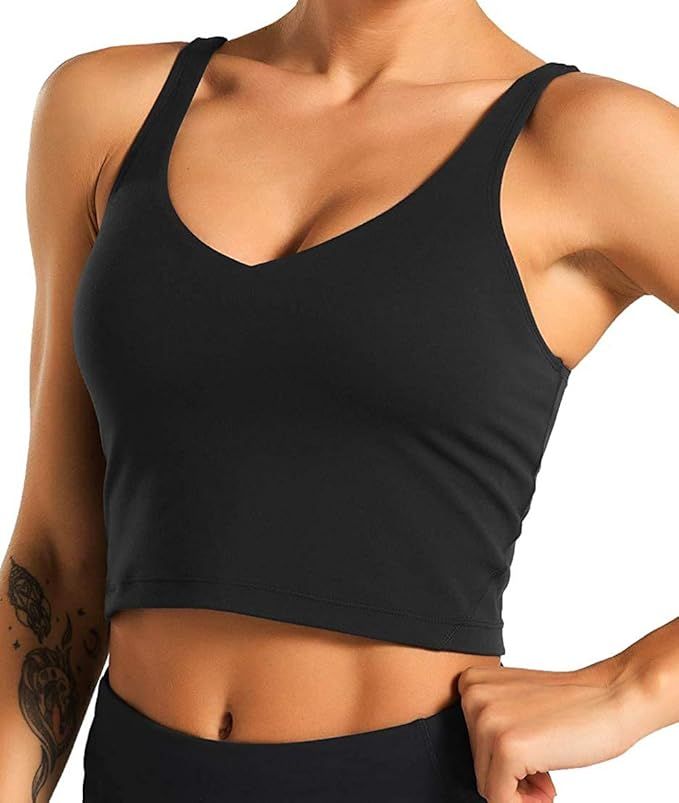 Women Crop Tank Tops Workout Longline Sports Bra Yoga High Impact Padded Support Gym Fitness Runn... | Amazon (US)
