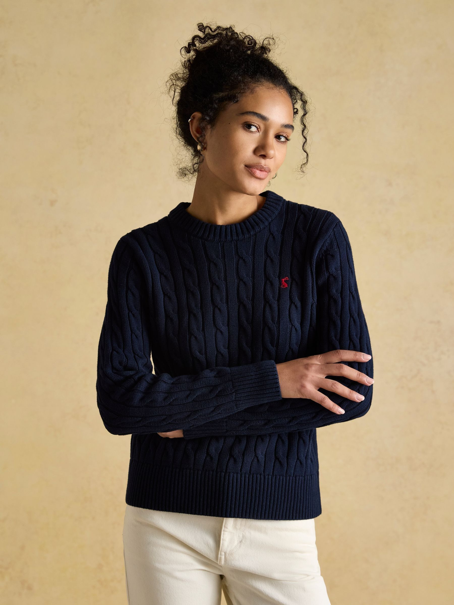 Classic Cable Navy Cotton Crew Neck Jumper | Joules | Joules