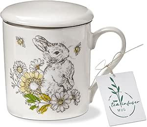 TAG Bunny Rabbit Easter Tea Infuser White Mug With Lid Gift Multicolored | Amazon (US)
