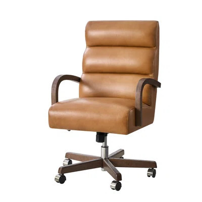 Para Modern Genuine Leather Executive Chair with Solid Wood Arms and Ergonomic Padded Back | Wayfair North America