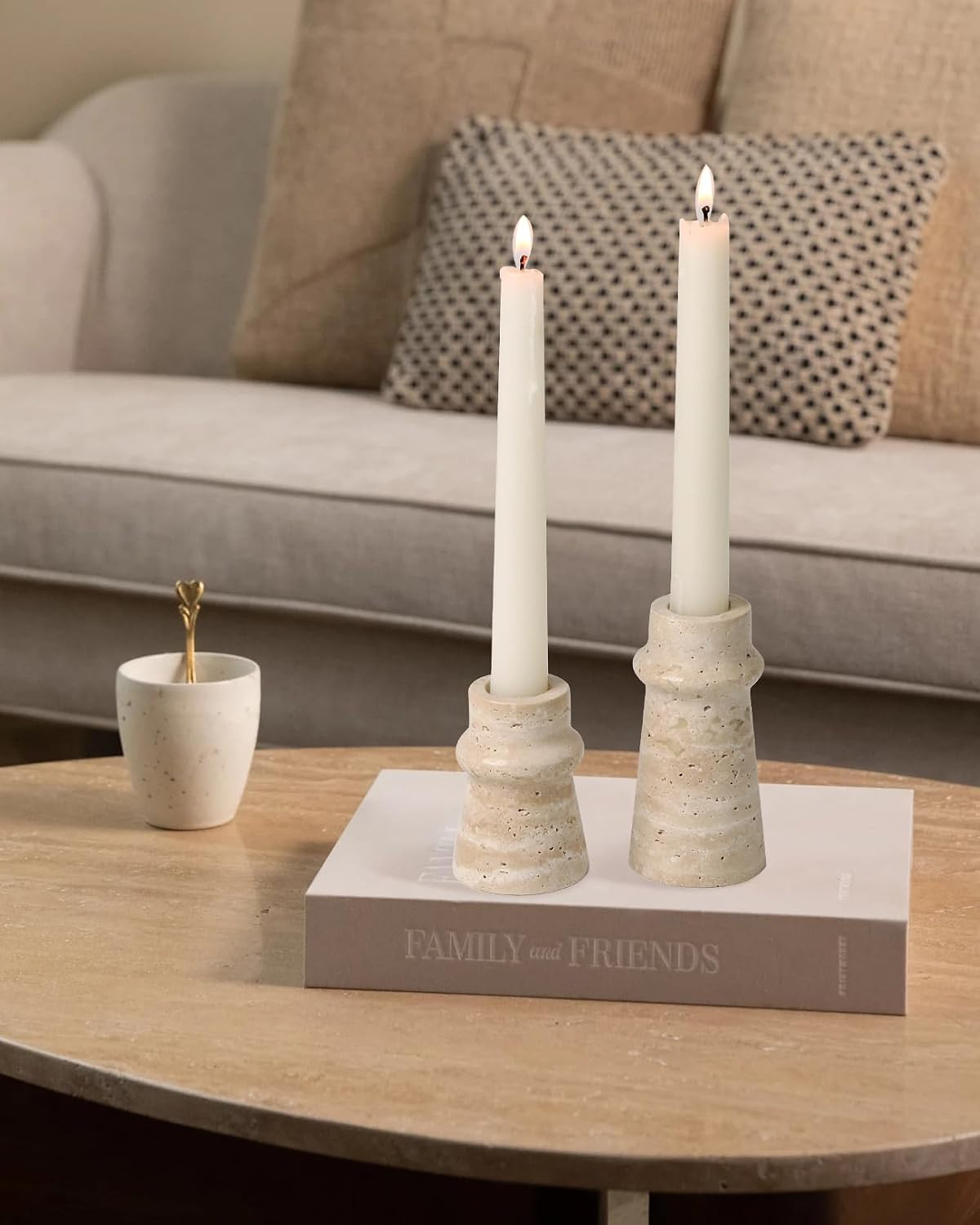 Natural Stone Candle Holder Set of 2 Taper Candle Candlestick Mantle Candle Stand for Home Decor,... | Amazon (US)