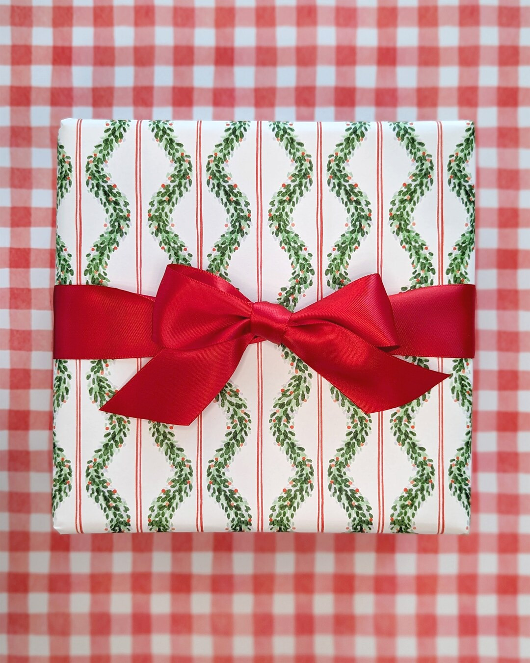 Holiday Wrapping Paper Garland Stripe Set of 5 Sheets - Etsy | Etsy (US)