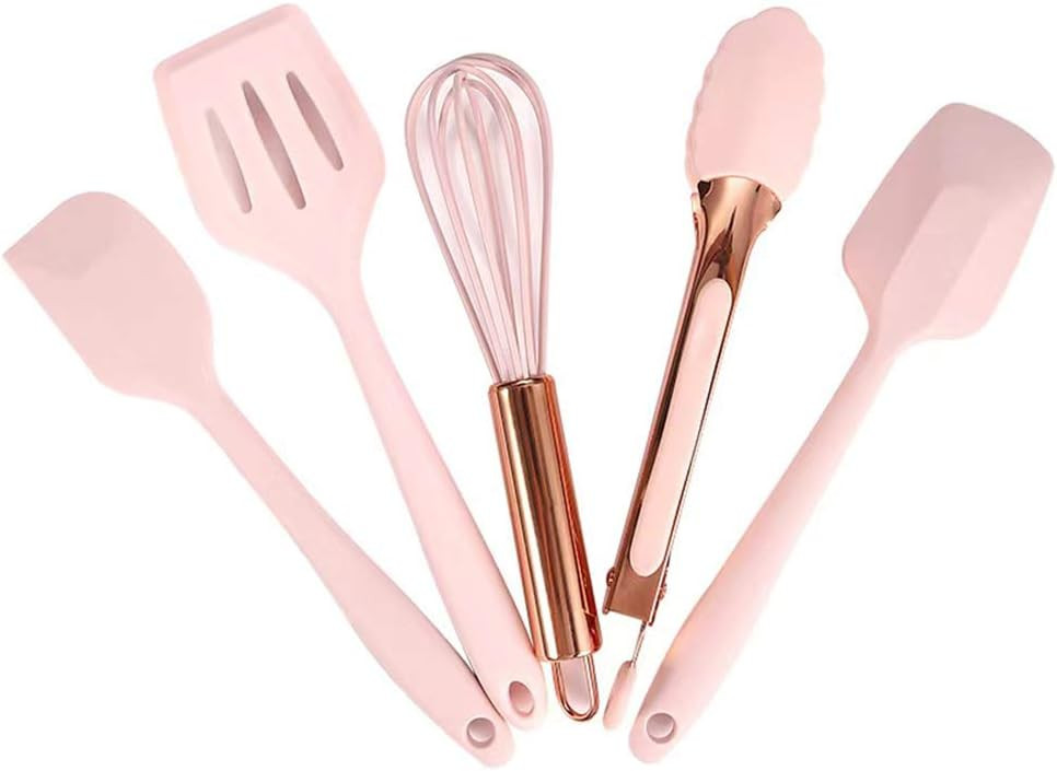Rose Gold And Pink Kitchen Utensil Small Five-Piece Set Mini Silicone Kids Kitchen Tools Whisk Sp... | Amazon (US)