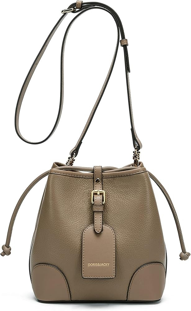 DORIS&JACKY Small Leather Bucket Hobo Purse for Women Designer Drawstring Crossbody Bag and Handb... | Amazon (US)