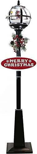 Fraser Hill Farm Let It Snow Series 69-in. Snow Globe Lamp Post in Black with Santa Scene, 2 Sign... | Amazon (US)