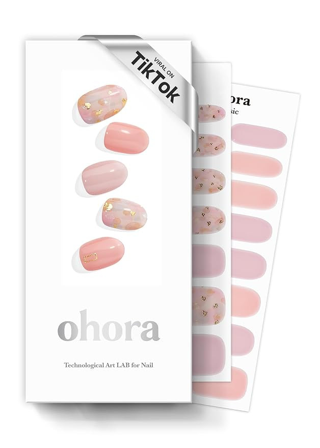 ohora Semi Cured Gel Nail Strips (N Lazy Sunday) - Pink, Patterned, Works with UV/LED Lamps, Salo... | Amazon (US)