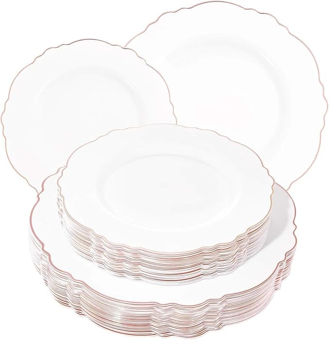 WDF 60pcs Rose Gold Plastic Plates-Baroque White &Rose Gold Disposable Plates including 30Plastic... | Amazon (US)
