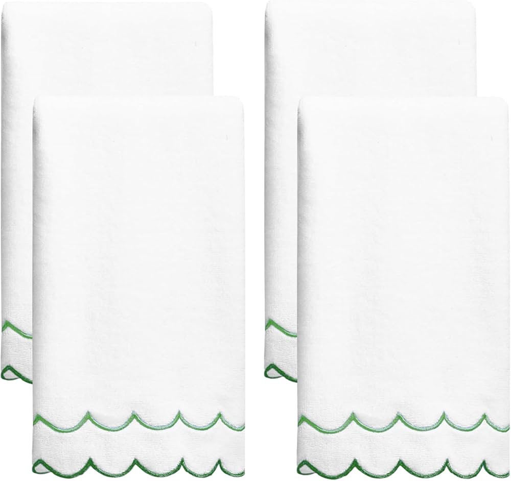 4 Pcs100% Cotton Hand Towels for Bathroom，16 * 27 Inch Scalloped Hand Towels Embroidered Decora... | Amazon (US)