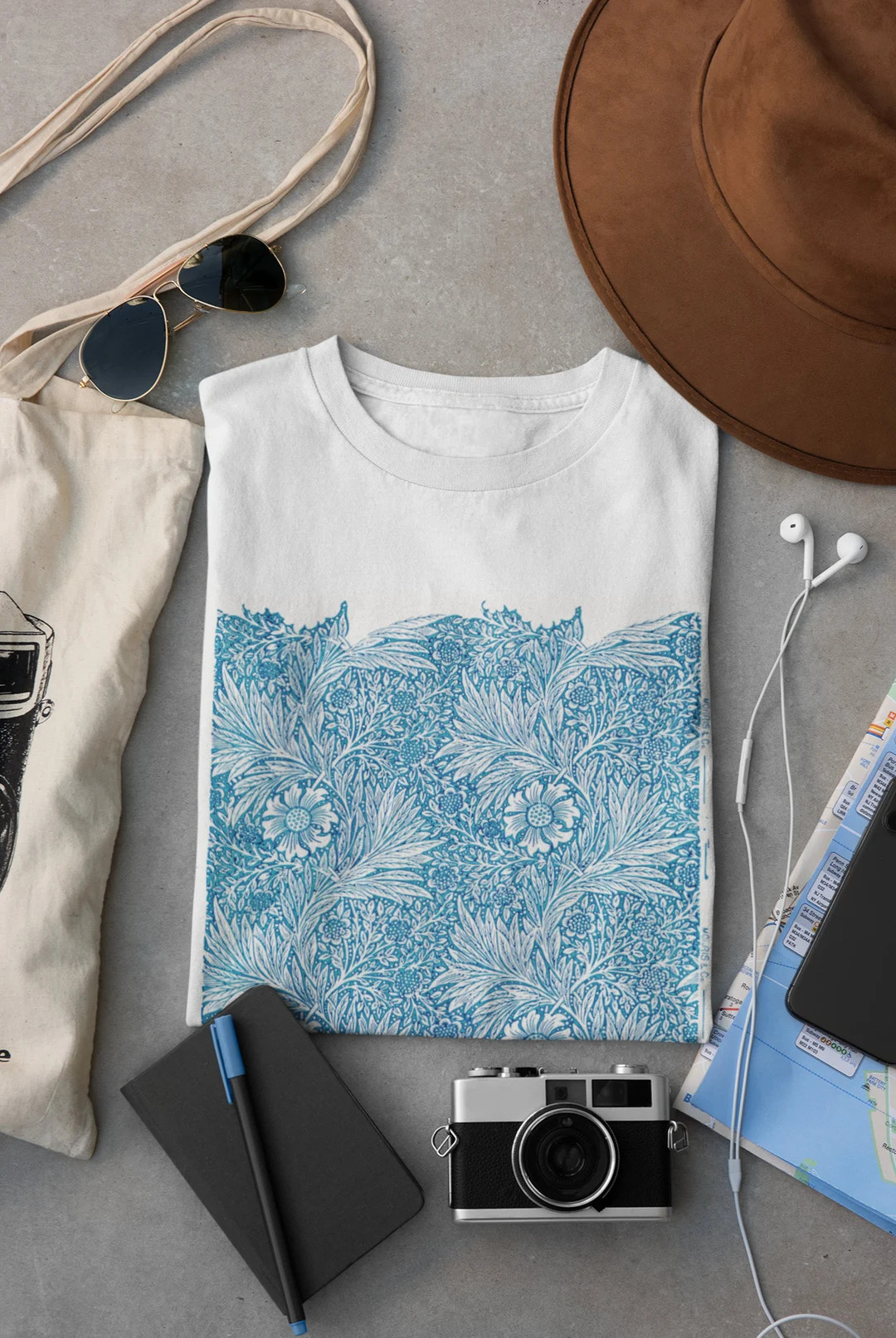 WILLIAM MORRIS Blue Marigold 100% Organic Cotton Unisex T-shirt Featuring Vintage Flower Textile ... | Etsy (UK)