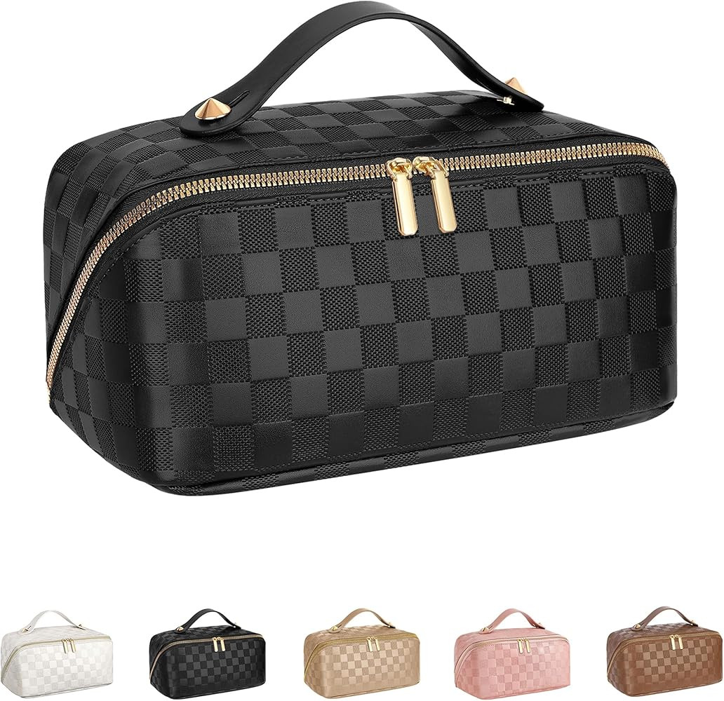 ALEXTINA Large Capacity Travel Cosmetic Bag - Portable Makeup Bags for Women Waterproof PU Leathe... | Amazon (US)