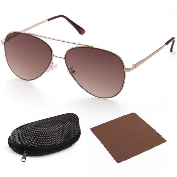 Aviator Sunglasses for Women with Case, Flat Brown Gradient | Walmart (US)