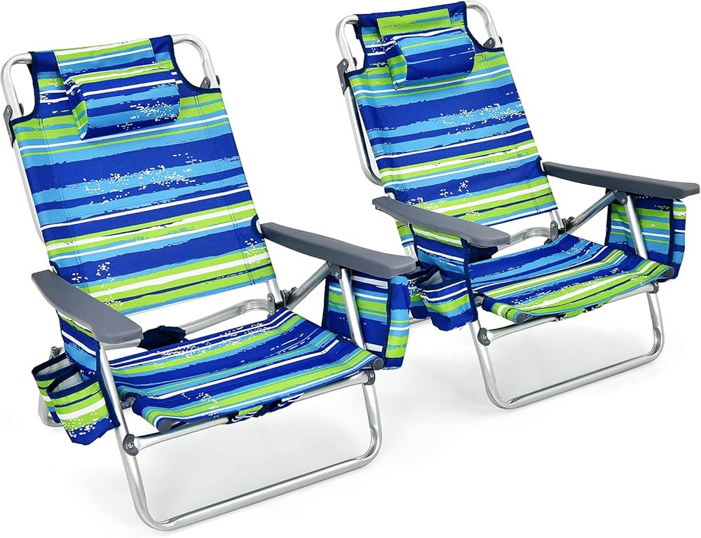 Goplus Backpack Beach Chairs, 2 Pcs Portable Camping Chairs with Cool Bag and Cup Holder, 5-Posit... | Amazon (US)