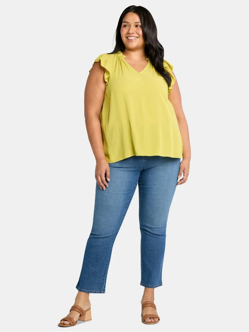 Terra & Sky Women's Plus Size Ruffle Neck Blouse with Flutter Sleeves, Sizes 0X-5X | Walmart (US)