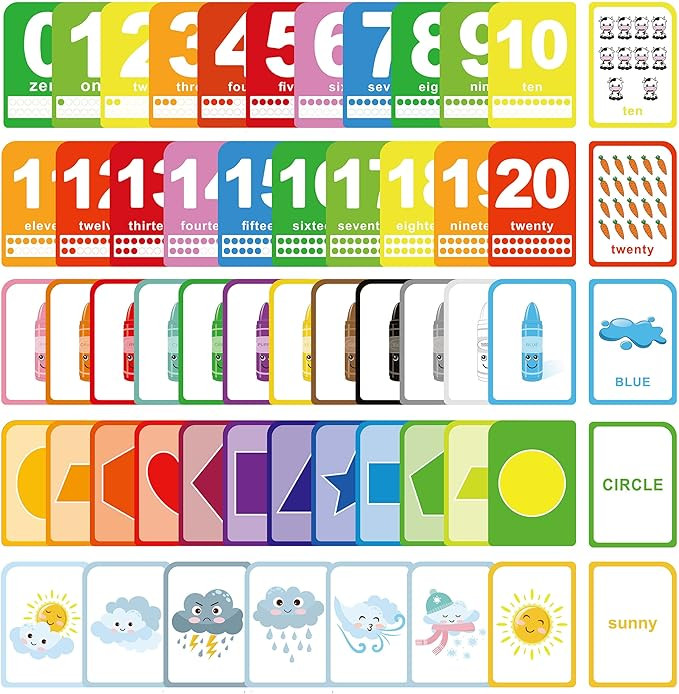 ZazzyKid Flash Cards for Toddlers - 52 Double Sides Cards for Numbers, Colors, Shapes & Weather -... | Amazon (US)