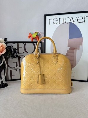 Louis Vuitton Alma PM Light Yellow Monogram Vernis Patent Leather Handbag Auth | eBay US