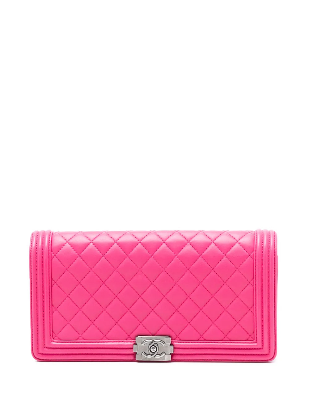 CHANEL Pre-Owned 2014 Quilted Lambskin Boy Flap clutch bag - Pink | Farfetch Global