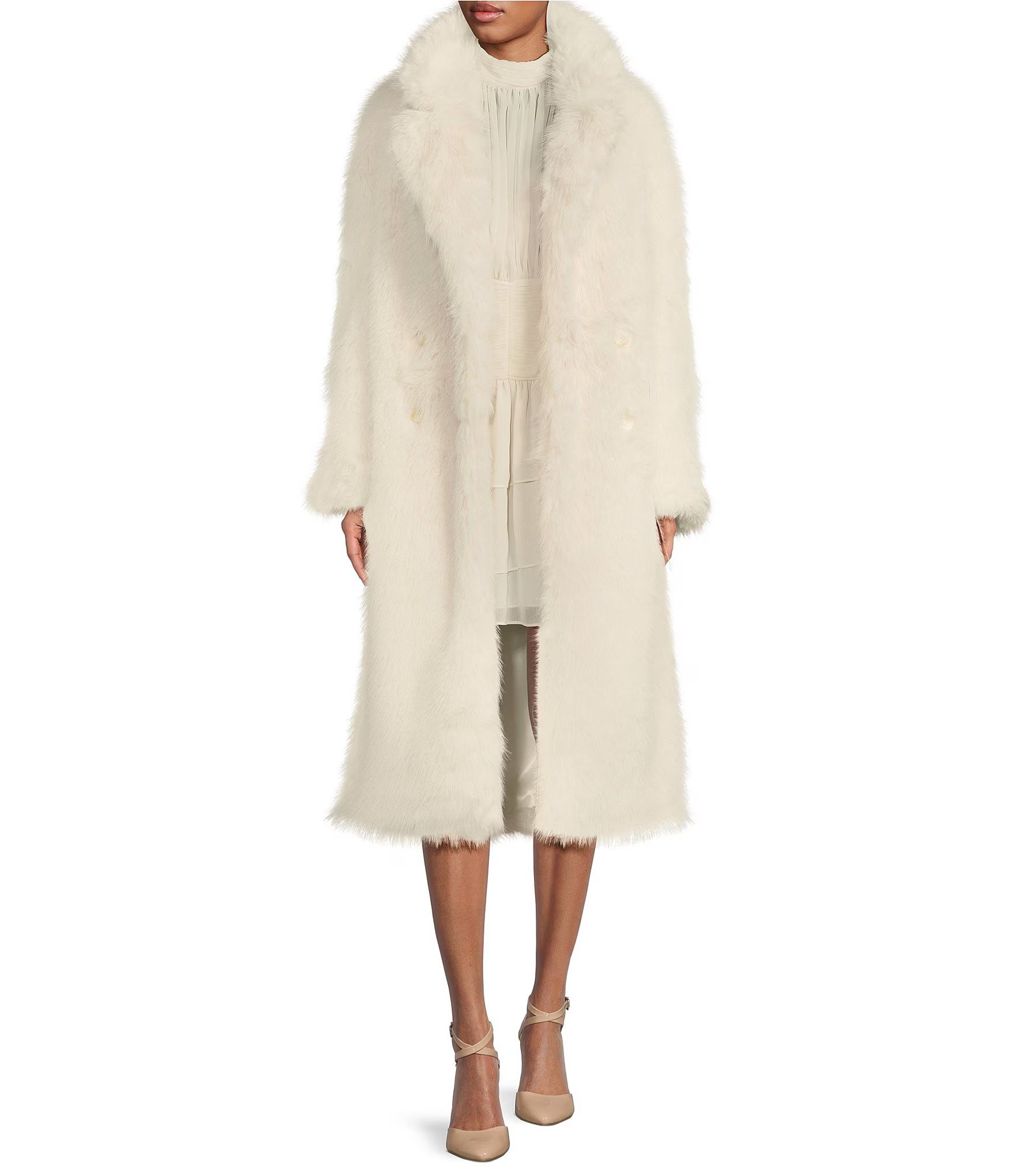 Oversized Long Faux Fur Double Breasted Notch Lapel Coat | Dillard's