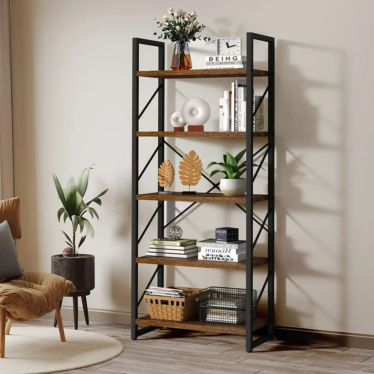 Dextrus 5 Tiers Ladder Bookshelf, 62 inch Classically Modern Bookshelf,Storage Rack Shelves in Li... | Walmart (US)