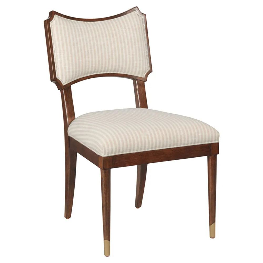 Powers French Country Cream Stripe Dark Brown Wood Dining Chair | Kathy Kuo Home