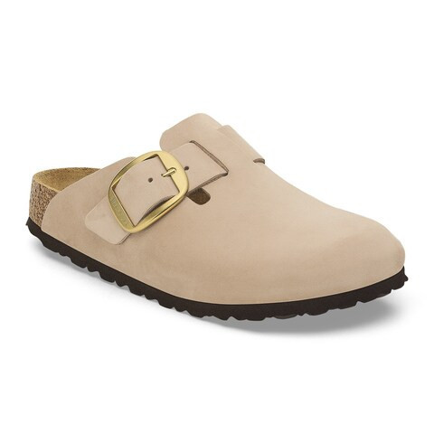 Boston Big Buckle Nubuck Leather Sandcastle Clogs | Birkenstock USA