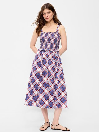 Fit & Flare Smocked-Bodice Midi Dress | Old Navy (US)