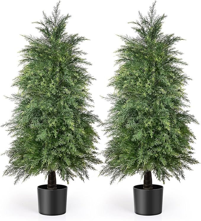 YEMMEN 2 Pack 4ft Artificial Cedar Topiary Trees for Outdoor Front Porch Décor, UV Rated Fake Po... | Amazon (US)