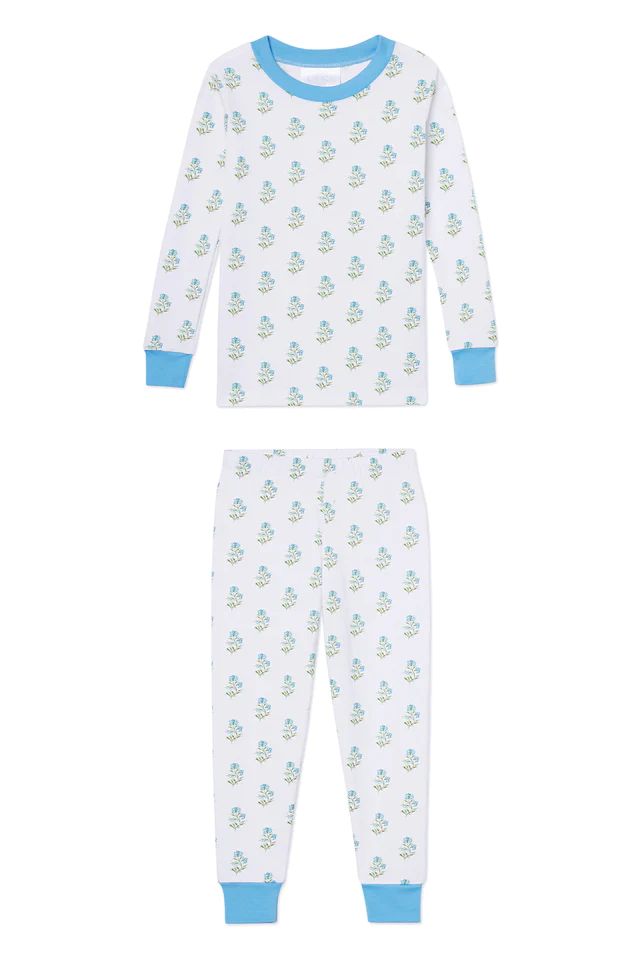 Kids Long-Long Set in Blue Flora | LAKE Pajamas