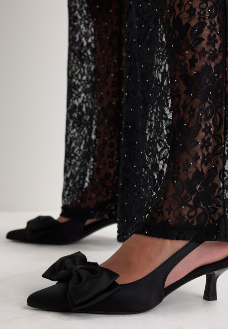 Womens Black Bow Kitten Heel Slingback Pumps | Peacocks