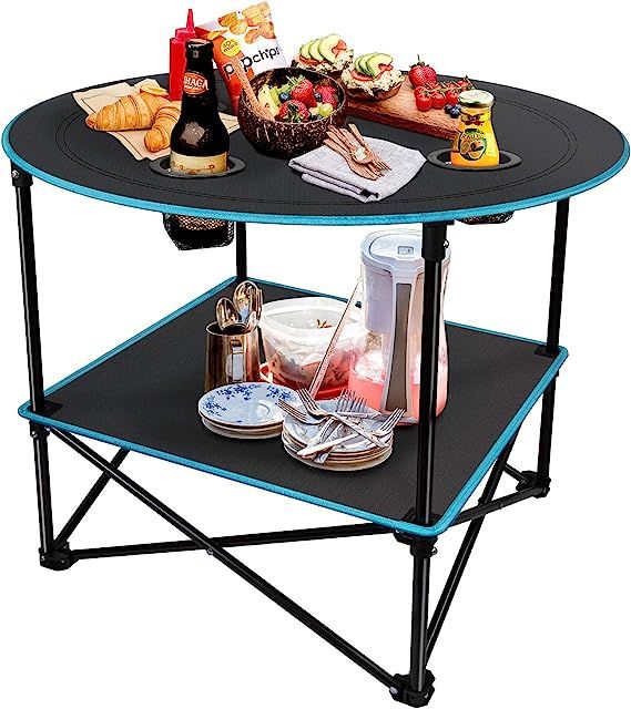 LESES Folding Camping Table Portable Picnic Table Tailgating Table with 4 Cup Holders and Storage... | Amazon (US)