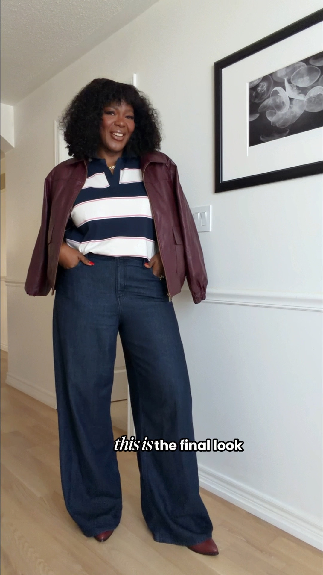How to style a rugby shirt. 

Rugby shirt, long jeans, tall jeans, burgundy faux leather jacket, outfit idea for fall, plus size outfit Canada, 

#LTKootd #LTKPlusSize #LTKCyberWeek