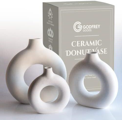Godfrey Ceramic Donut Vase (Set of 3) Round Matte Neutral Vases for Decor - Nordic Minimalist Mod... | Amazon (US)