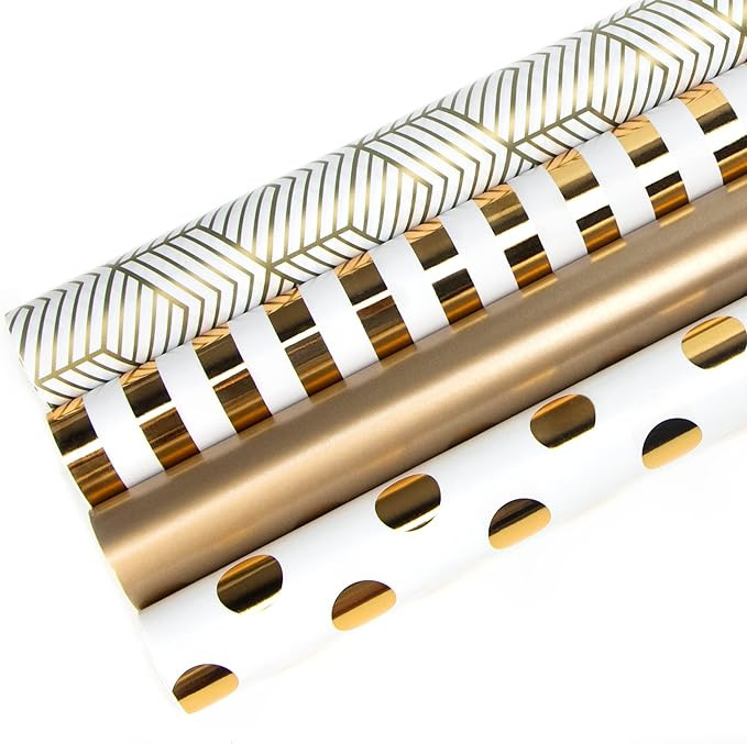 Ribbli Christmas White and Gold Wrapping Paper 30 inch for Birthday, Holiday, Wedding, Graduation... | Amazon (US)