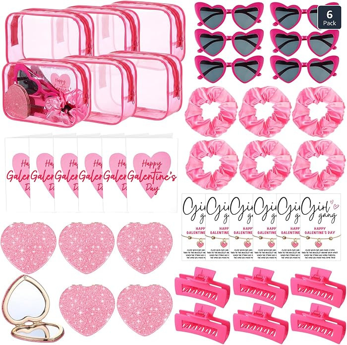 Zeyune 42 Pcs Galentine's Day Gifts Set Include Pink PVC Makeup Bags Glasses Mirror Hair Claw Cli... | Amazon (US)