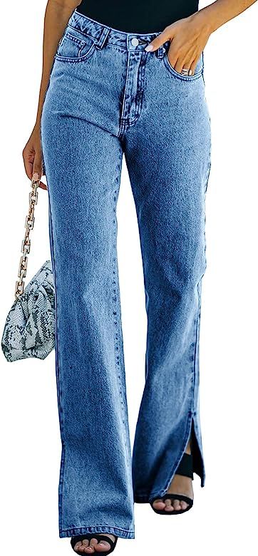 Dokotoo Women High Rise Ripped Flare Jeans Distressed Denim Pants | Amazon (US)