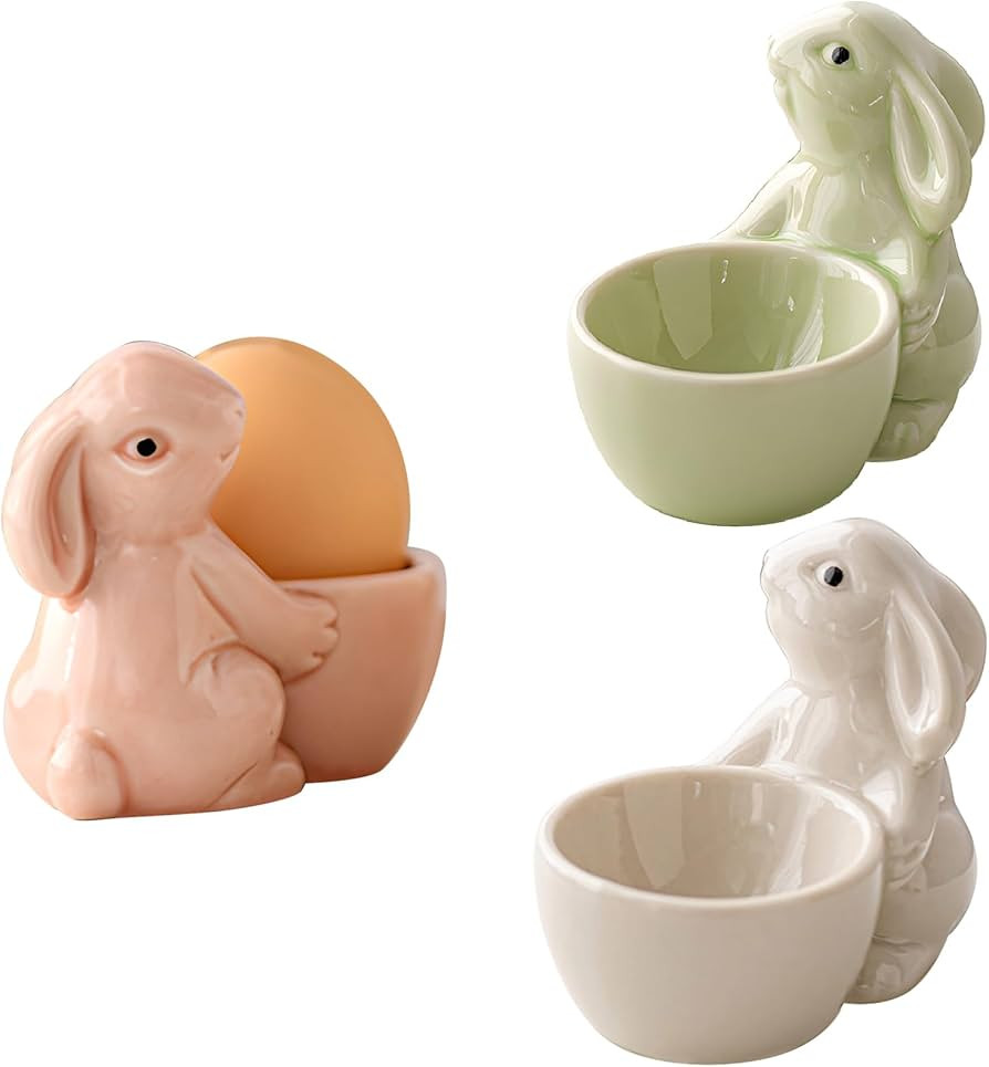 3PC Ceramic Egg Cup, Ceramic Rabbit Egg Cup Creative Ceramic Bunny Egg Cup Holder Porcelain Color... | Amazon (US)
