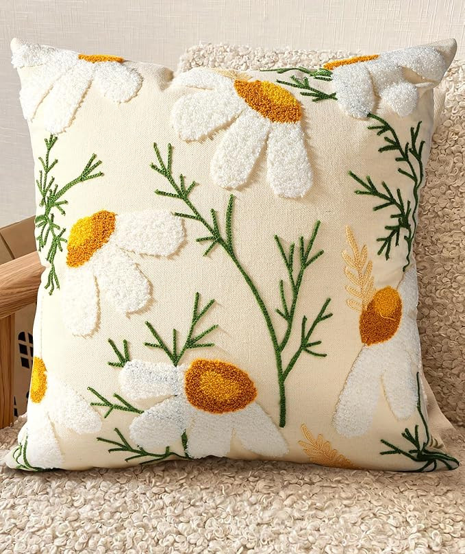 Embroidered Throw Pillow Cover - 18x18 Outdoor Decorative Pillow Covers with Zipper for Couch Sof... | Amazon (US)