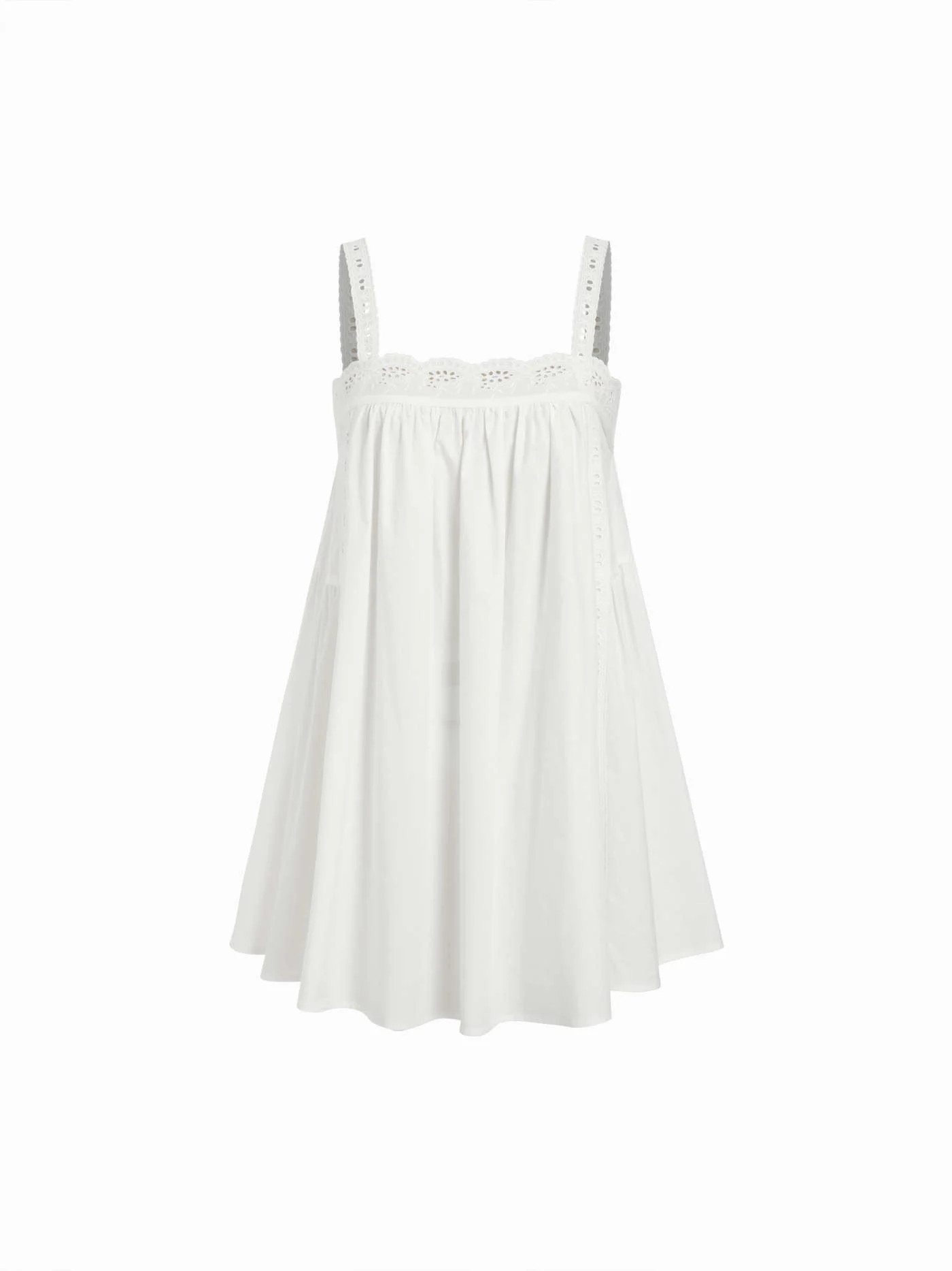 Woven Cotton Square Neck  Eyelet Smock Mini Nightdress For Home Bedroom | Cider