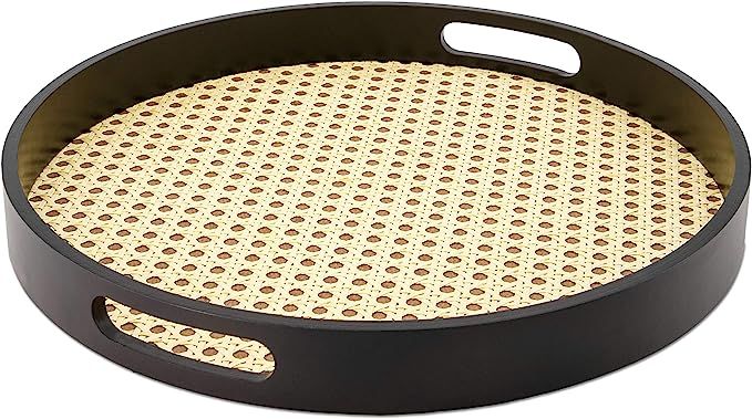 MitaliMart Rattan Tray with Handle - Round Decorative Woven Tray ideal for Food and Storage, Coff... | Amazon (US)