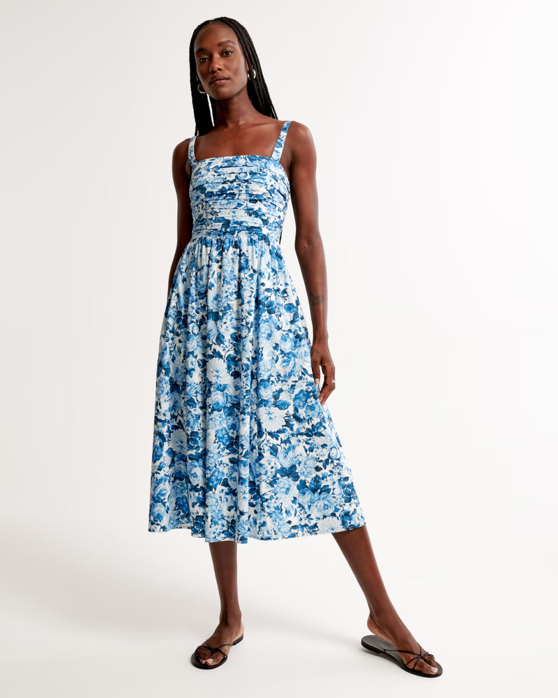 Emerson Poplin Wide Strap Midi Dress | Abercrombie & Fitch (US)